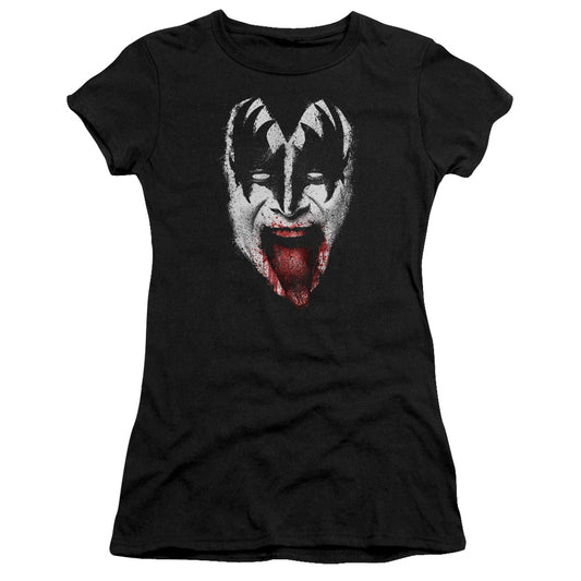 KISS Demon Face Junior Sheer Cap Sleeve Womens T Shirt Black