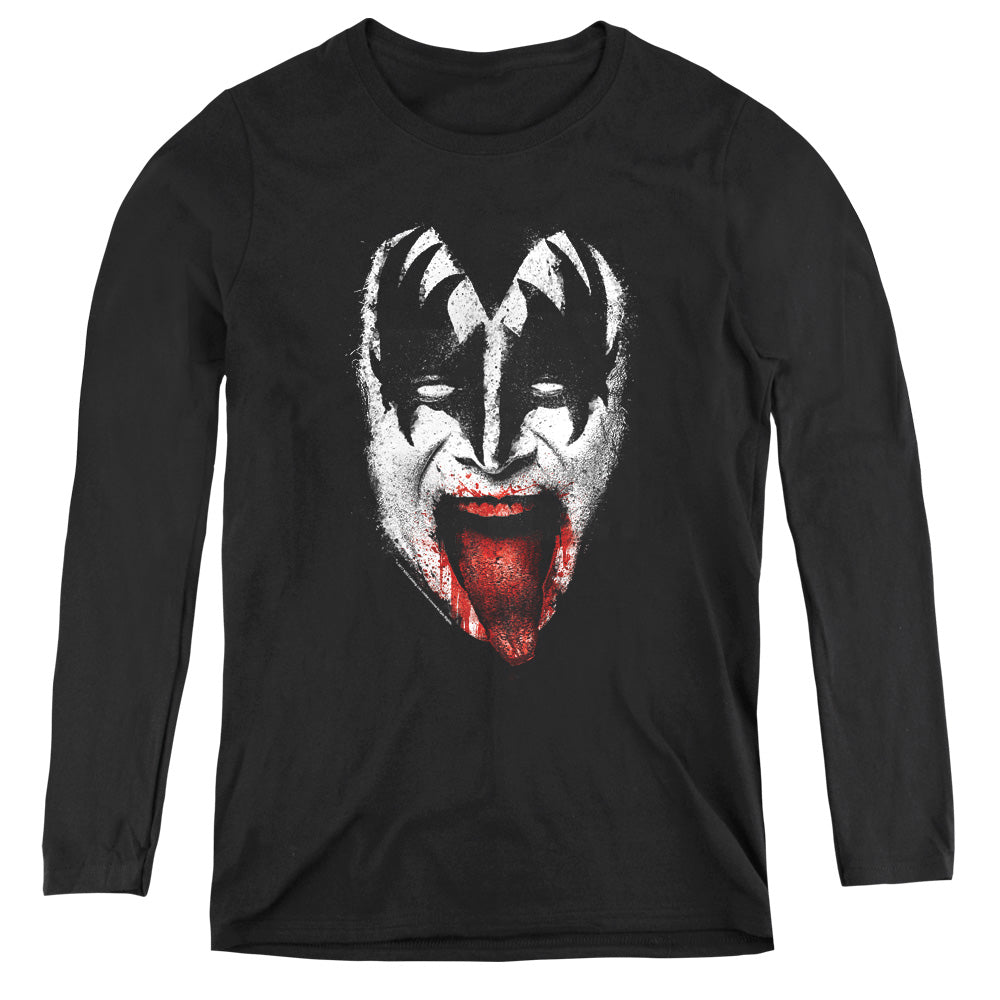 KISS Demon Face Womens Long Sleeve Shirt Black