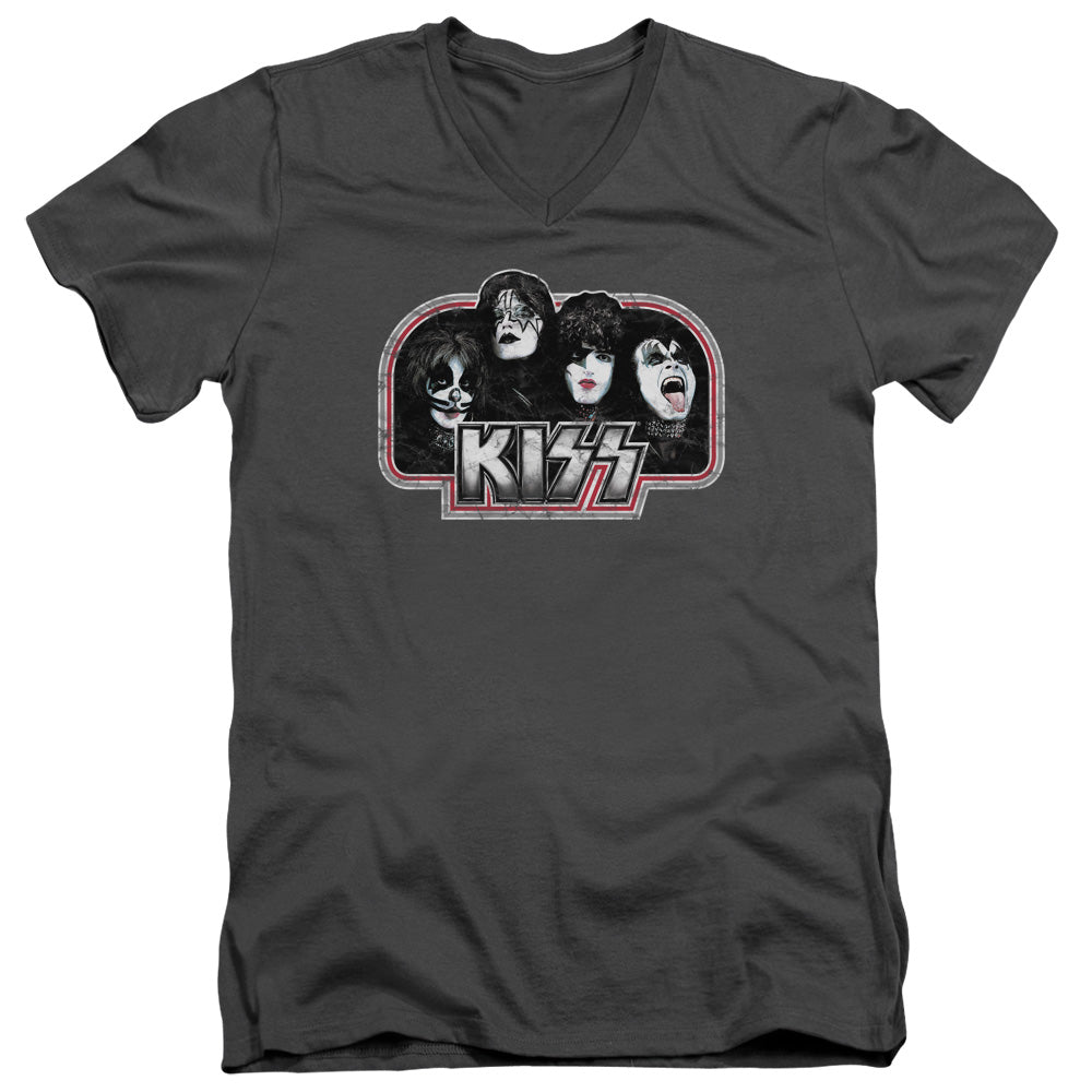 KISS Throwback Mens Slim Fit V-Neck T Shirt Charcoal