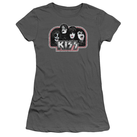 KISS Throwback Junior Sheer Cap Sleeve Womens T Shirt Charcoal