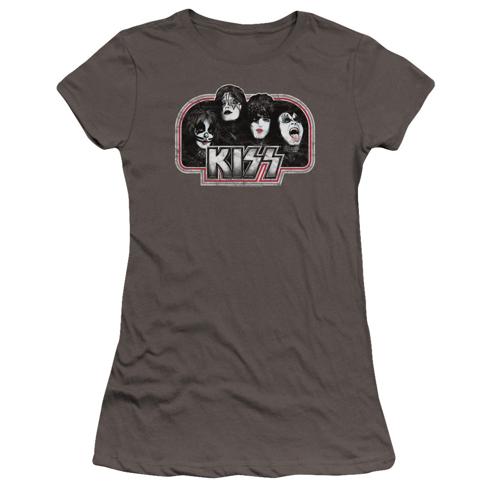 KISS Throwback Junior Sheer Cap Sleeve Premium Bella Canvas Womens T Shirt Charcoal