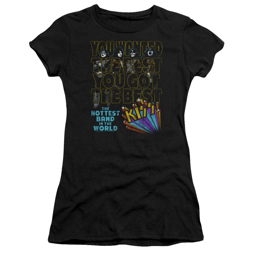 KISS The Best Junior Sheer Cap Sleeve Womens T Shirt Black