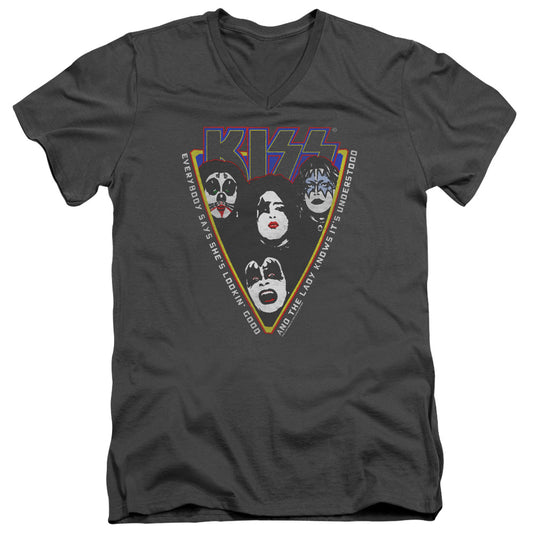 KISS Strutter Mens Slim Fit V-Neck T Shirt Charcoal