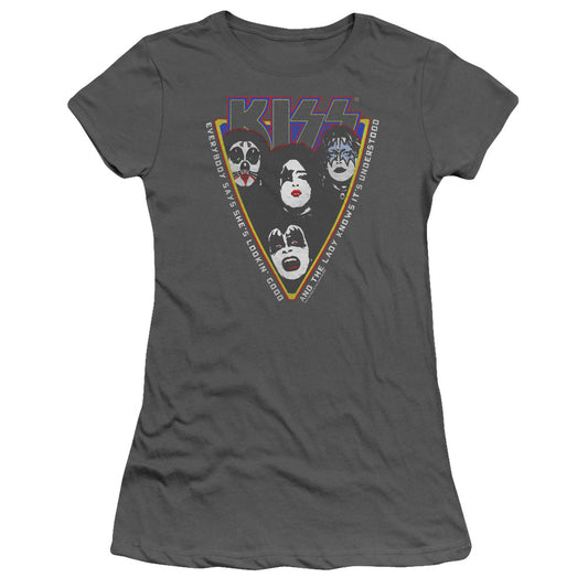 KISS Strutter Junior Sheer Cap Sleeve Womens T Shirt Charcoal