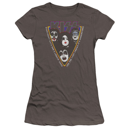 KISS Strutter Junior Sheer Cap Sleeve Premium Bella Canvas Womens T Shirt Charcoal