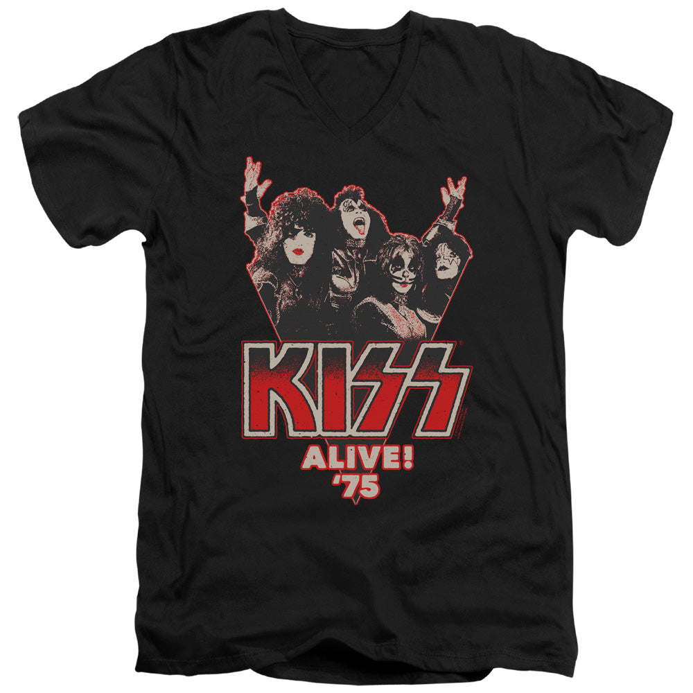 KISS Alive 75 Mens Slim Fit V-Neck T Shirt Black