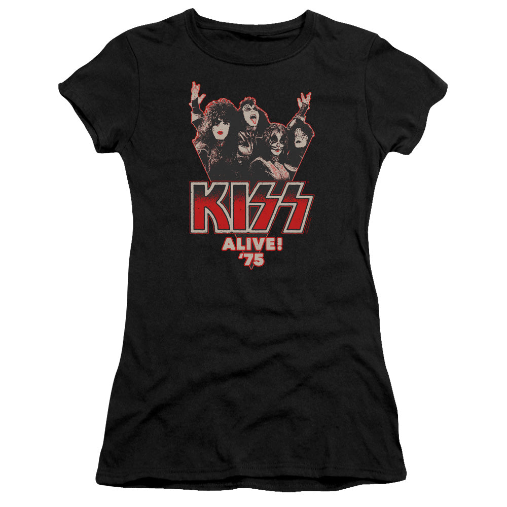 KISS Alive 75 Junior Sheer Cap Sleeve Womens T Shirt Black