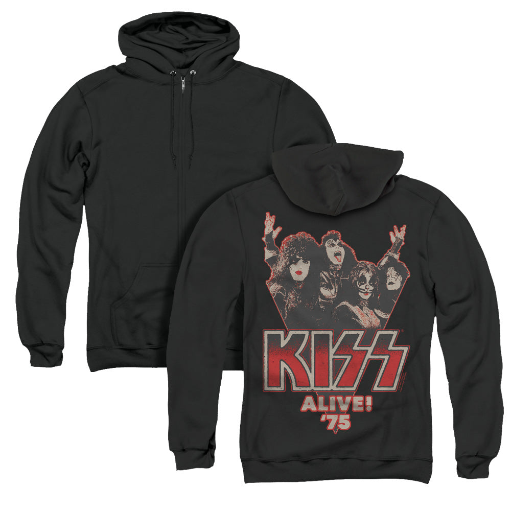 KISS Alive 75 Back Print Zipper Mens Hoodie Black