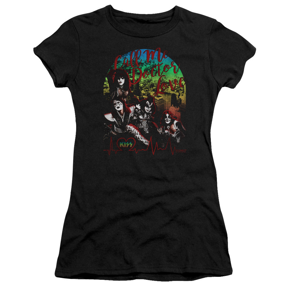 KISS Doctor Love Junior Sheer Cap Sleeve Womens T Shirt Black