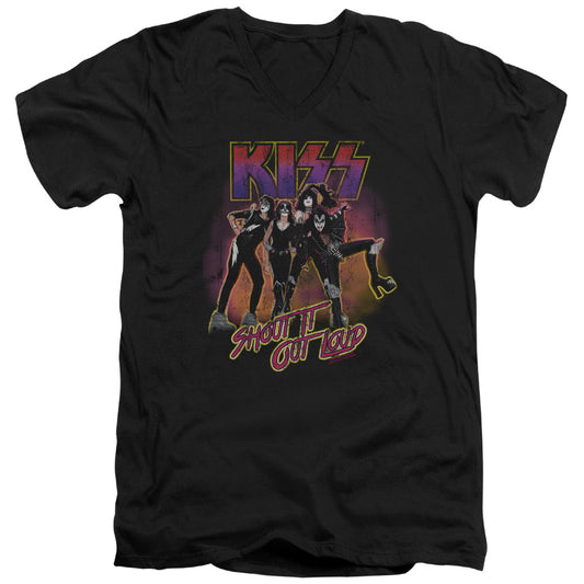 KISS Shout It Out Loud Mens Slim Fit V-Neck T Shirt Black