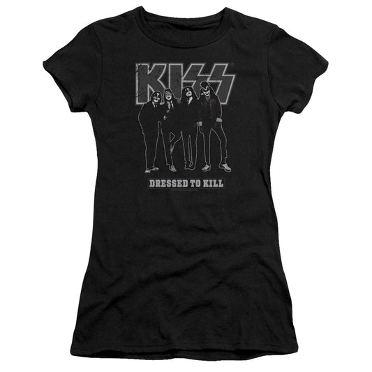 KISS Dressed To Kill Junior Sheer Cap Sleeve Womens T Shirt Black