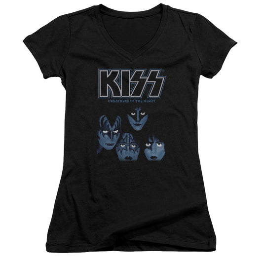 KISS Creatures Of The Night Junior Sheer Cap Sleeve V-Neck Womens T Shirt Black