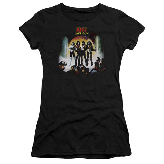 KISS Lover Gun Cover Junior Sheer Cap Sleeve Womens T Shirt Black