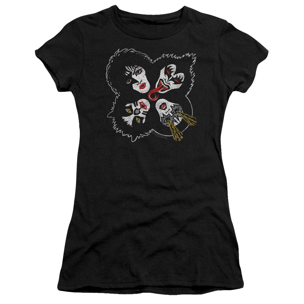 KISS Rock and Roll Heads Junior Sheer Cap Sleeve Womens T Shirt Black