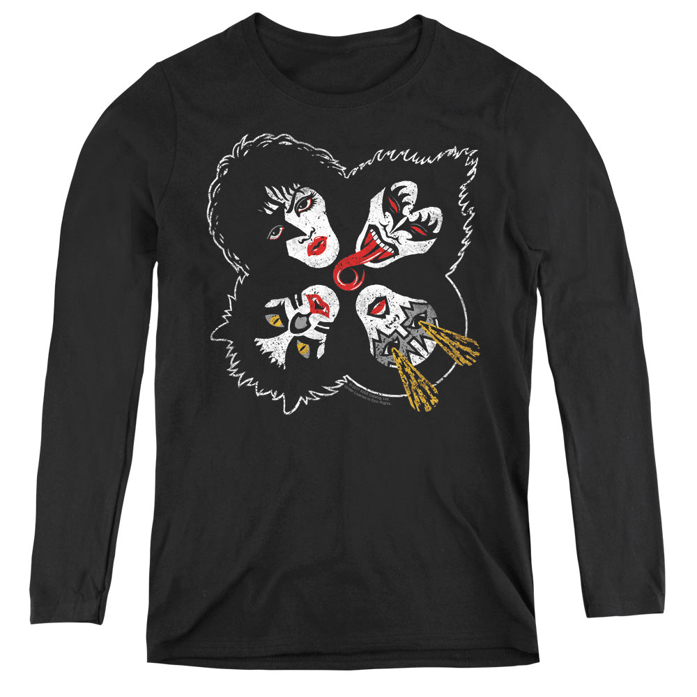 KISS Rock and Roll Heads Womens Long Sleeve Shirt Black