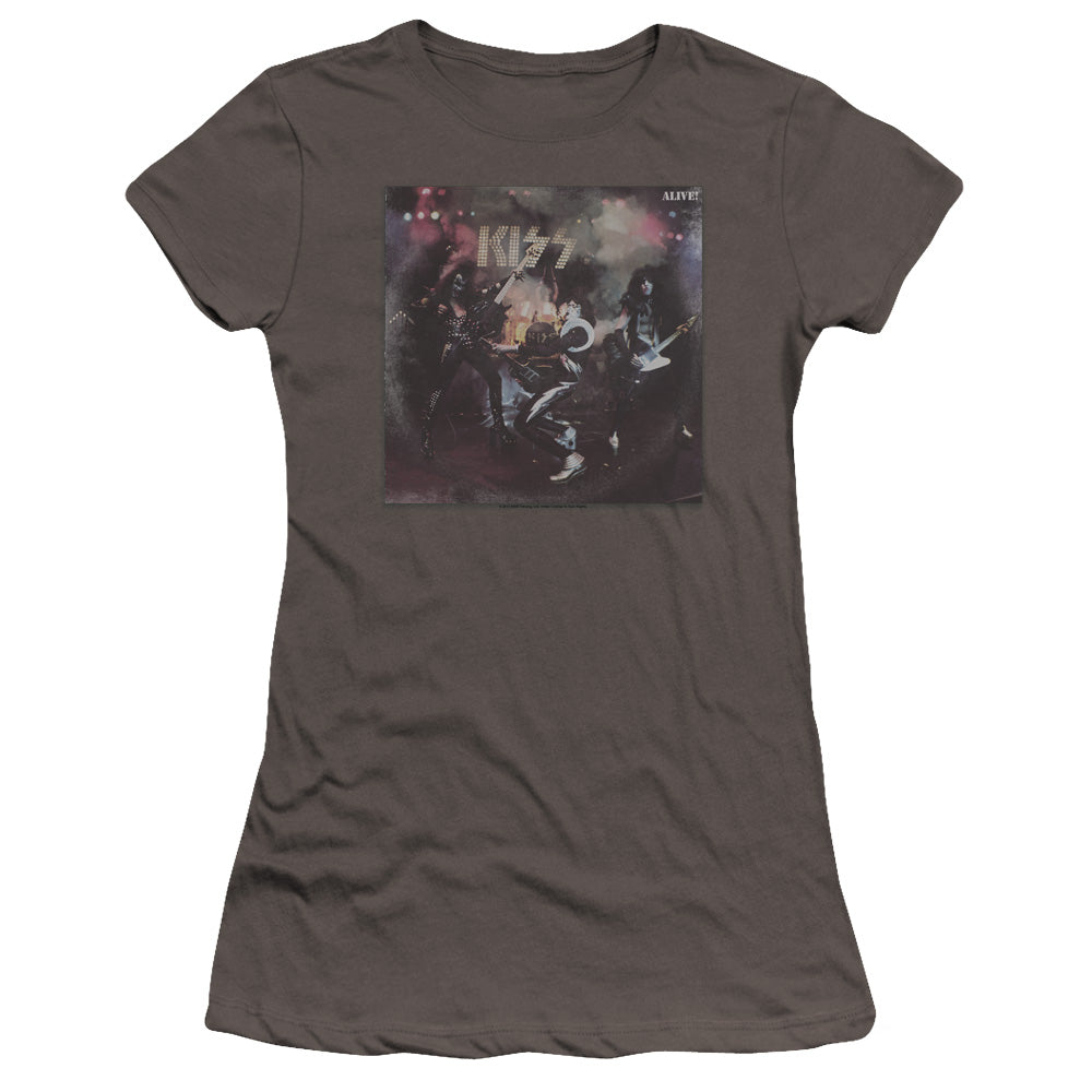 KISS Alive! Junior Sheer Cap Sleeve Premium Bella Canvas Womens T Shirt Charcoal