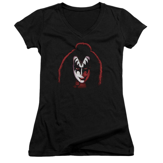 KISS Gene Simmons Cover Junior Sheer Cap Sleeve V-Neck Womens T Shirt Black