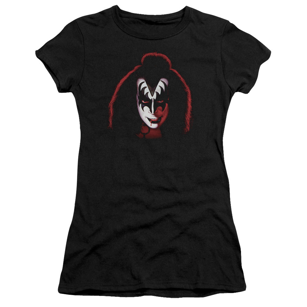 KISS Gene Simmons Cover Junior Sheer Cap Sleeve Premium Bella Canvas Womens T Shirt Black