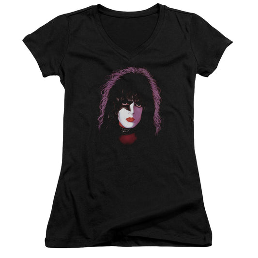 KISS Paul Stanley Cover Junior Sheer Cap Sleeve V-Neck Womens T Shirt Black