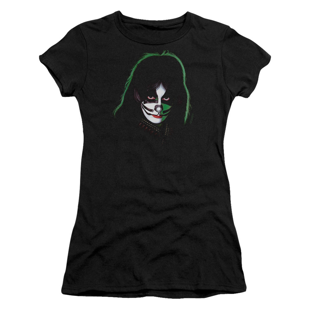 KISS Peter Criss Cover Junior Sheer Cap Sleeve Womens T Shirt Black