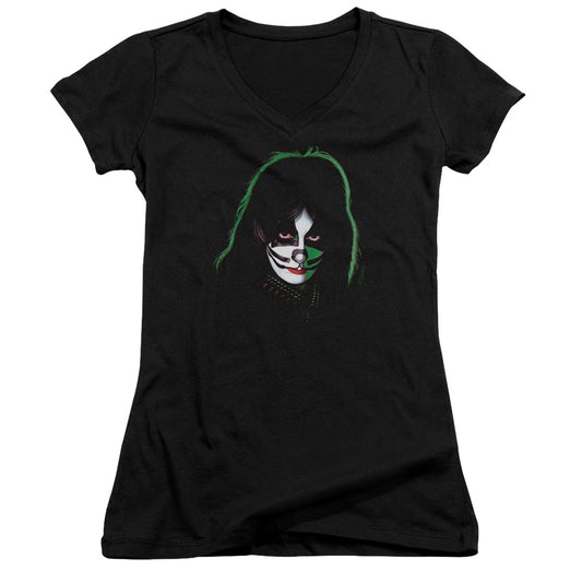 KISS Peter Criss Cover Junior Sheer Cap Sleeve V-Neck Womens T Shirt Black