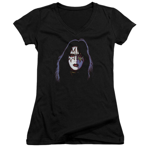 KISS Ace Frehley Cover Junior Sheer Cap Sleeve V-Neck Womens T Shirt Black