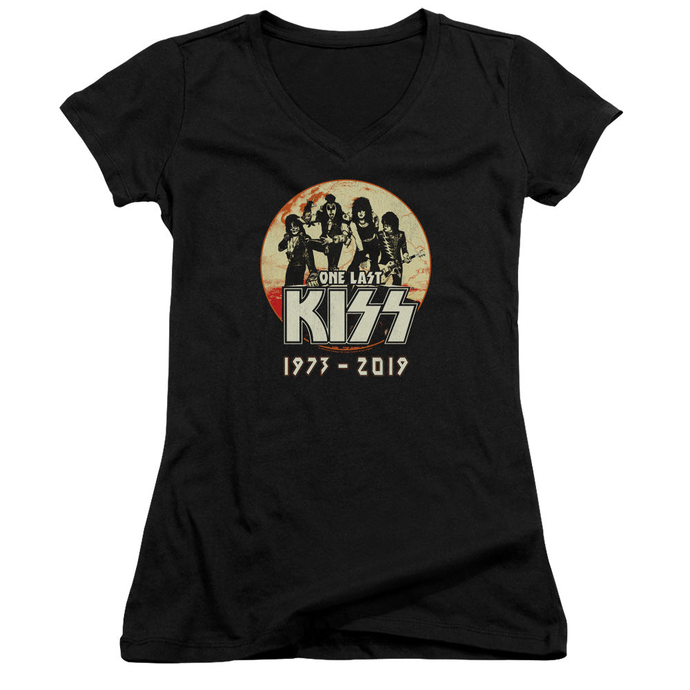 KISS 1973-2019 Junior Sheer Cap Sleeve V-Neck Womens T Shirt Black