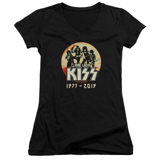 KISS 1973-2019 Junior Sheer Cap Sleeve V-Neck Womens T Shirt Black