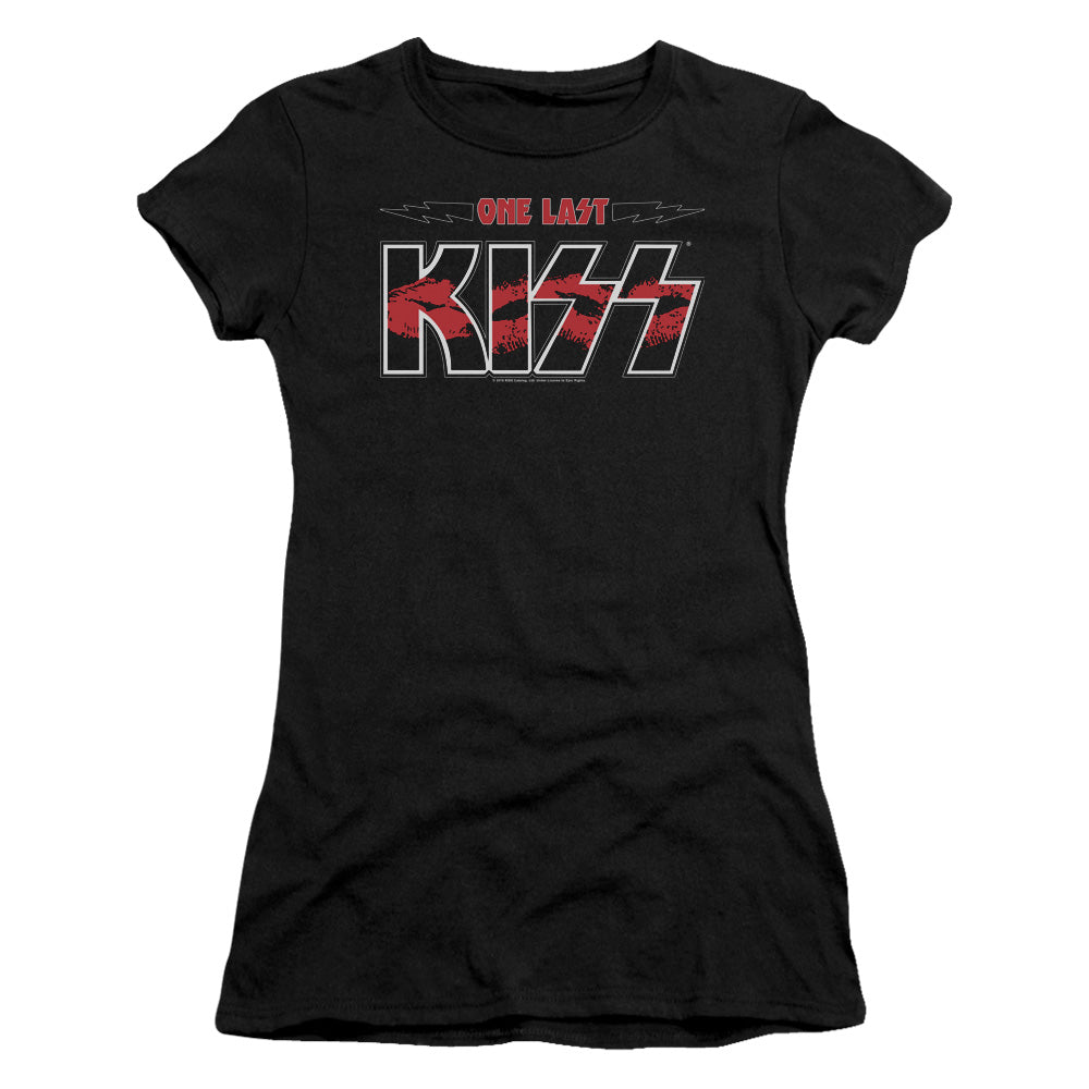 KISS One Last Kiss Junior Sheer Cap Sleeve Womens T Shirt Black