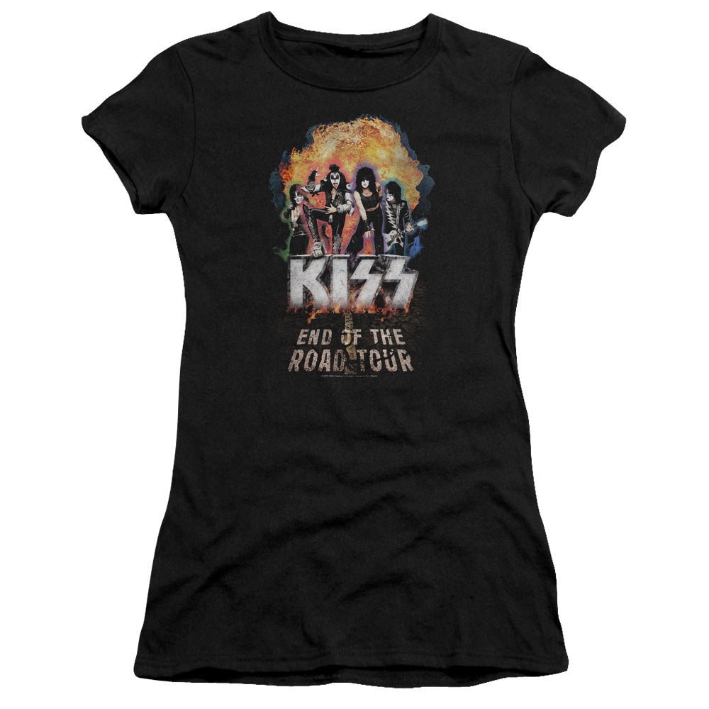 KISS Boom Junior Sheer Cap Sleeve Premium Bella Canvas Womens T Shirt Black