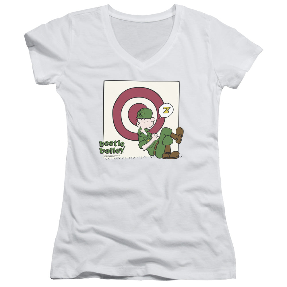 Beetle Bailey Target Nap Junior Sheer Cap Sleeve V-Neck Womens T Shirt White