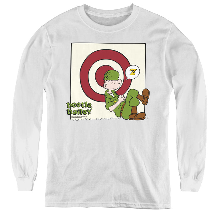 Beetle Bailey Target Nap Long Sleeve Kids Youth T Shirt White