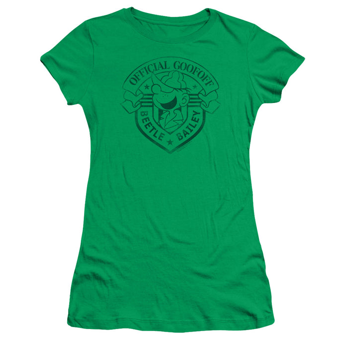 Beetle Bailey Official Badge Junior Sheer Cap Sleeve Womens T Shirt Kelly Green