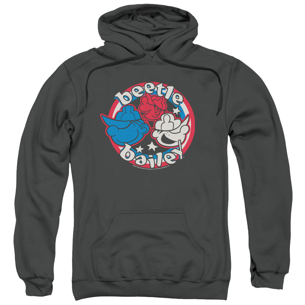 Beetle Bailey Red White and Bailey Mens Hoodie Charcoal