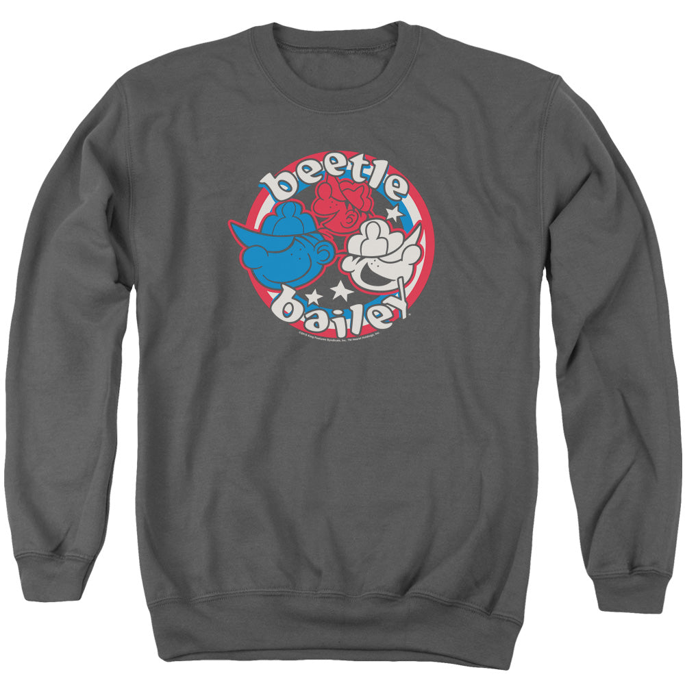 Beetle Bailey Red White and Bailey Mens Crewneck Sweatshirt Charcoal