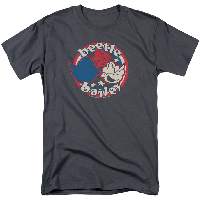 Beetle Bailey Red White and Bailey Mens T Shirt Charcoal