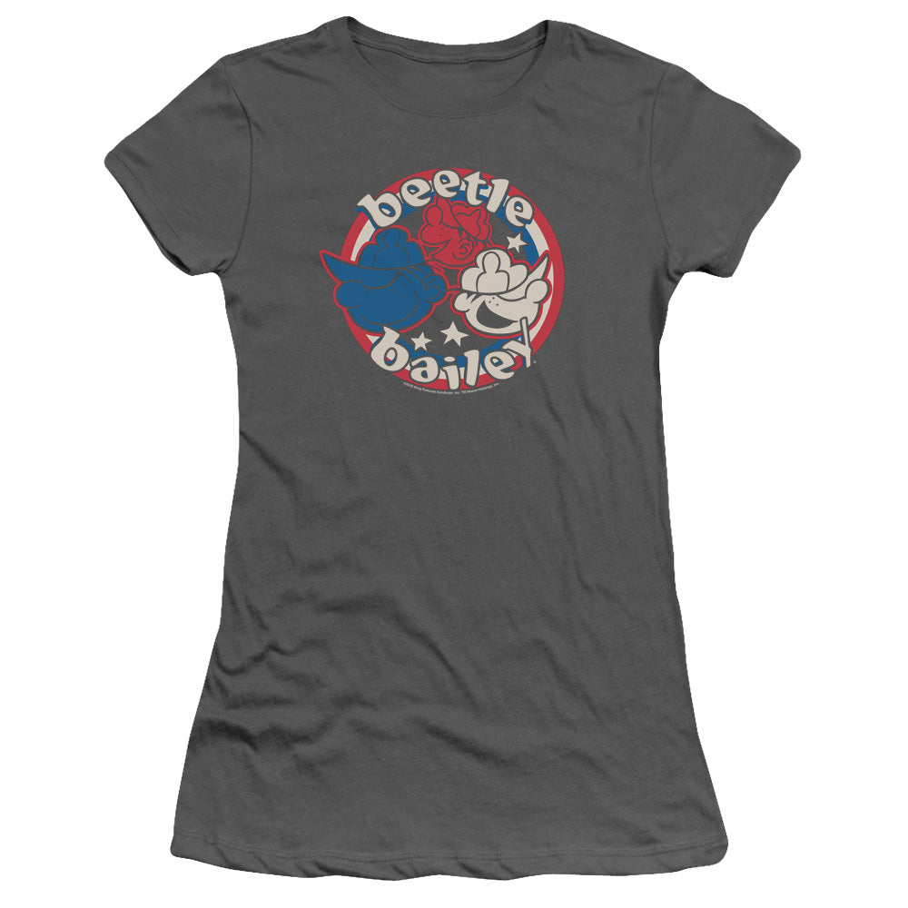 Beetle Bailey Red White and Bailey Junior Sheer Cap Sleeve Womens T Shirt Charcoal