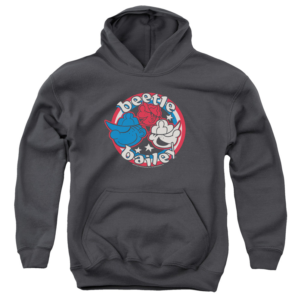 Beetle Bailey Red White and Bailey Kids Youth Hoodie Charcoal