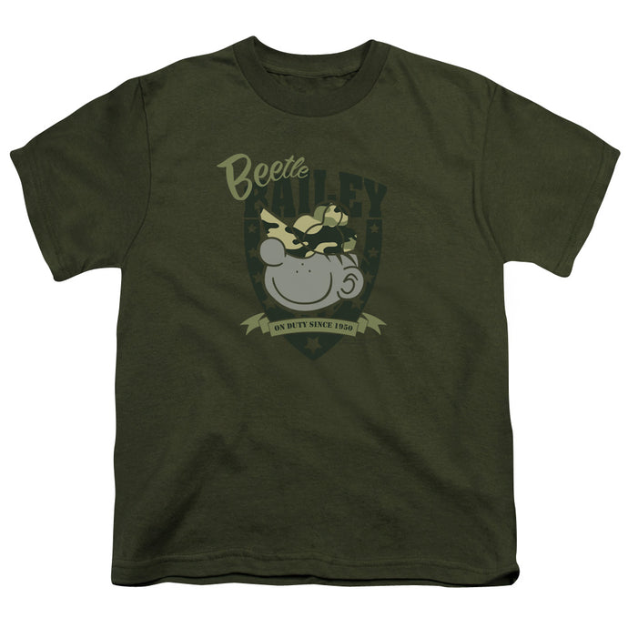 Beetle Bailey on Duty Kids Youth T Shirt Military Green