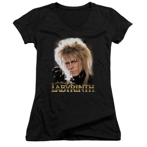 Labyrinth Jareth Junior Sheer Cap Sleeve V-Neck Womens T Shirt Black