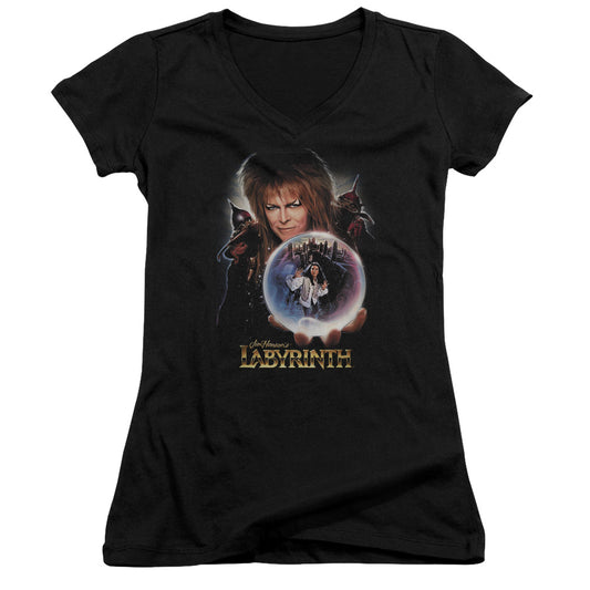 Labyrinth I Have a Gift Junior Sheer Cap Sleeve V-Neck Womens T Shirt Black