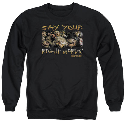 Labyrinth Say Your Right Words Mens Crewneck Sweatshirt Black