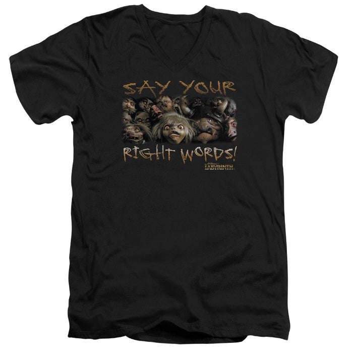 Labyrinth Say Your Right Words Mens Slim Fit V-Neck T Shirt Black