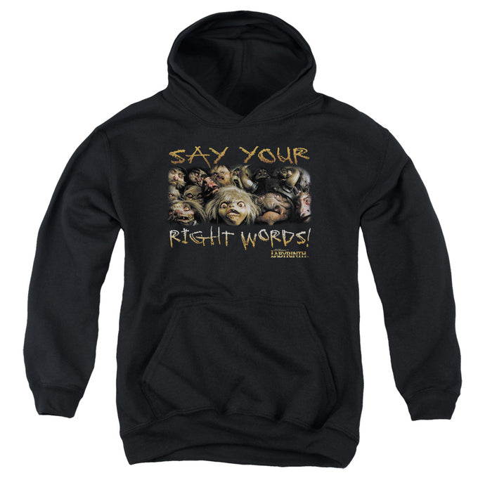 Labyrinth Say Your Right Words Kids Youth Hoodie Black