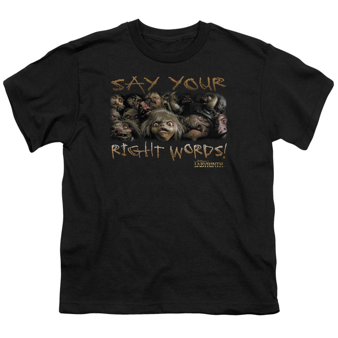 Labyrinth Say Your Right Words Kids Youth T Shirt Black