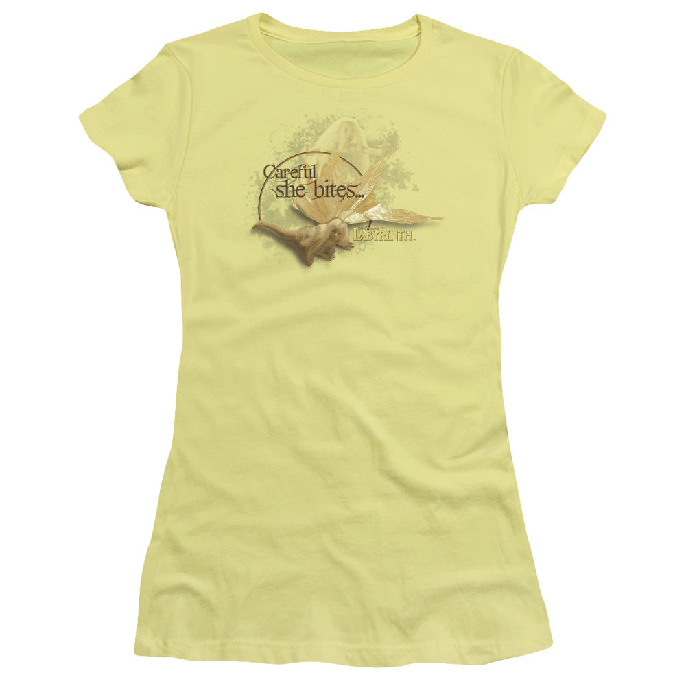 Labyrinth She Bites Junior Sheer Cap Sleeve Womens T Shirt Yellow