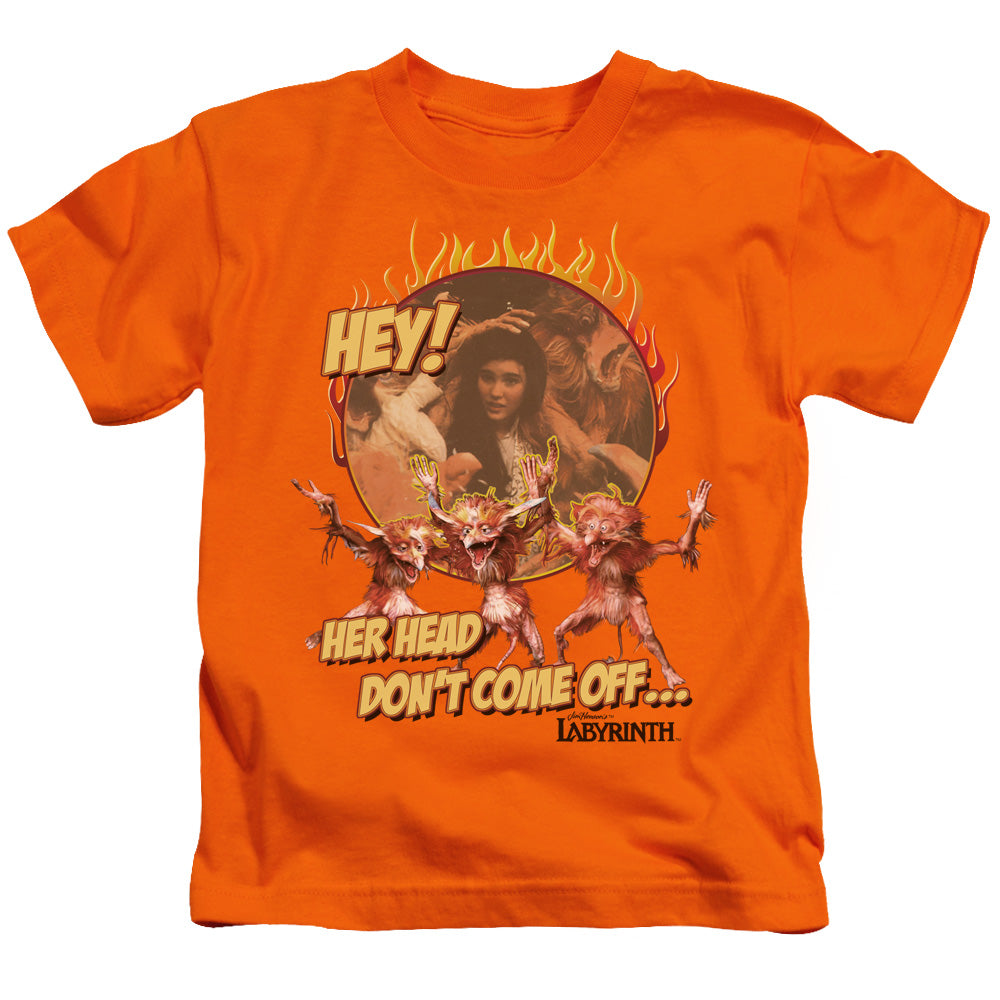 Labyrinth Head Dont Come Off Juvenile Kids Youth T Shirt Orange