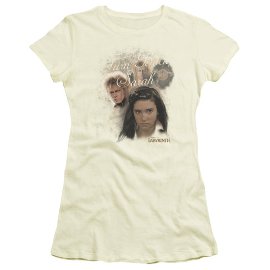 Labyrinth Turn Back Sarah Junior Sheer Cap Sleeve Womens T Shirt Cream