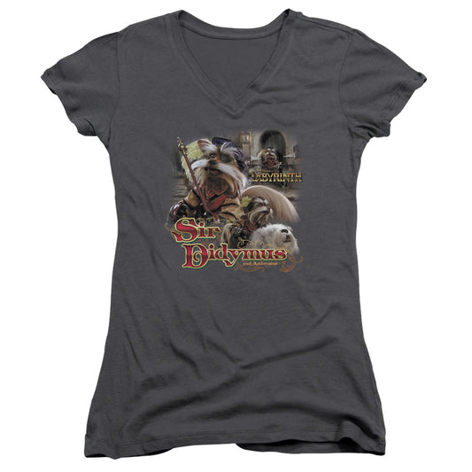 Labyrinth Sir Didymus Junior Sheer Cap Sleeve V-Neck Womens T Shirt Charcoal