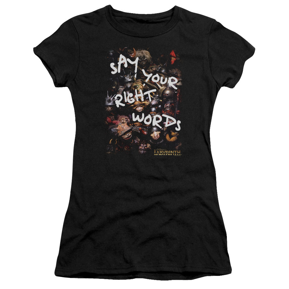 Labyrinth Right Words Junior Sheer Cap Sleeve Womens T Shirt Black